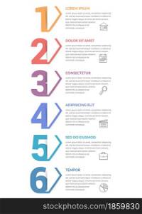 Six numbers with arrows and place for your text, six steps - infographic template, vector eps10 illustration. Six Steps - Infographic Template