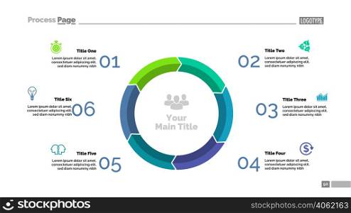 Six phases cycle diagram slide template. Business data. Graph, chart, design. Creative concept for infographic, report. Can be used for topics like development, workflow, management