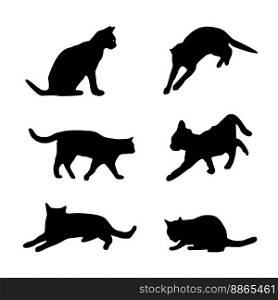 six silhouettes of a black cat in various positions. six cats silhouettes