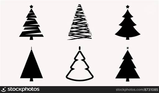 Six silhouettes of Christmas trees of different shapes. Christmas greeting card template. Vector illustration.. Six silhouettes of Christmas trees of different shapes. Vector illustration