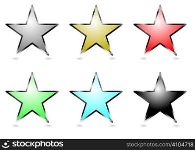 Six star shapped buttons with a silver bevel