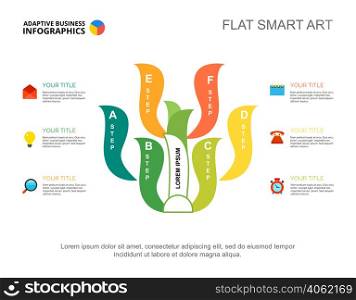 Six step tree chart. Creative presentation design with flow diagram. Editable template for infographics, project, report can be used for topics like business, strategy, growth