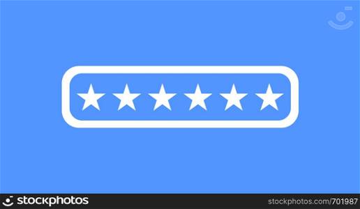Six white stars on blue background. Stars rating. Flat design. Eps10. Six white stars on blue background. Stars rating. Flat design