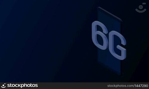Sixth generation. A Blueprint of Technology. Isometric vector illustration. 3d model of a blue smartphone with the letters 6G.