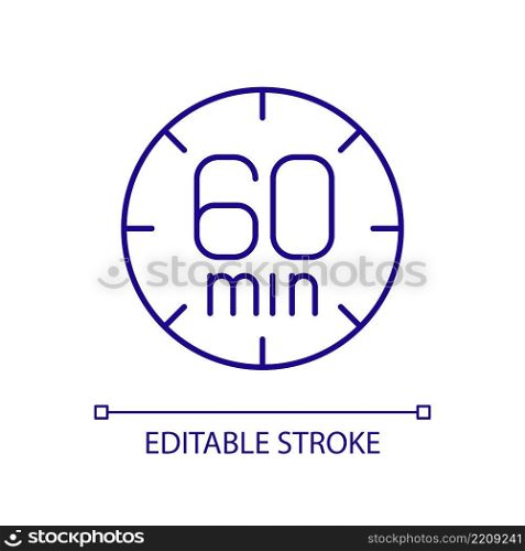 Sixty minutes limit RGB color icon. Setting deadline. Time period. One hour limitation. Maximum length. Isolated vector illustration. Simple filled line drawing. Editable stroke. Arial font used. Sixty minutes limit RGB color icon