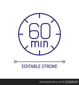 Sixty minutes limit RGB color icon. Setting deadline. Time period. One hour limitation. Maximum length. Isolated vector illustration. Simple filled line drawing. Editable stroke. Arial font used. Sixty minutes limit RGB color icon