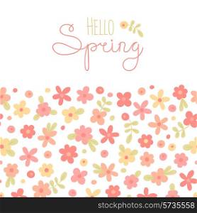 Sizon card Hello Spring with cute flowers. Vector illustration.