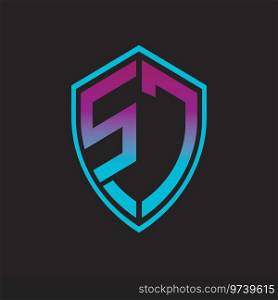 SJ letter logo in shield shape, vector design symbol template