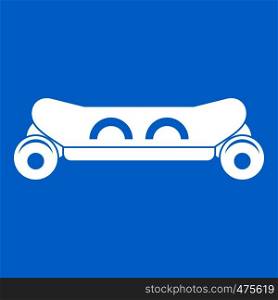 Skateboard deck icon white isolated on blue background vector illustration. Skateboard deck icon white