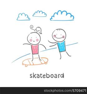 skateboard. Fun cartoon style illustration. The situation of life.