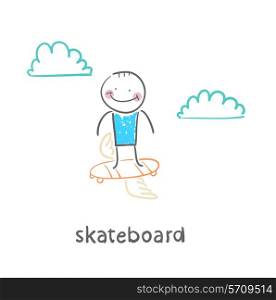 skateboard. Fun cartoon style illustration. The situation of life.