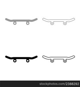 Skateboard longboard set icon grey black color vector illustration image simple solid fill outline contour line thin flat style. Skateboard longboard set icon grey black color vector illustration image solid fill outline contour line thin flat style