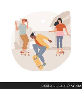 Skateboarding isolated cartoon vector illustration. Group of people skateboarding outdoors, freestyle practicing, active and healthy pastime, physical activity with friends vector cartoon.. Skateboarding isolated cartoon vector illustration.