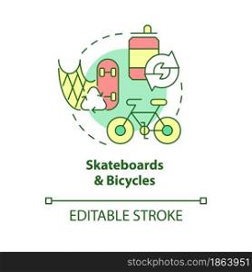 Skateboards and bicycles concept icon. Alternative, eco-friendly ways to get around city streets abstract idea thin line illustration. Vector isolated outline color drawing. Editable stroke. Skateboards and bicycles concept icon