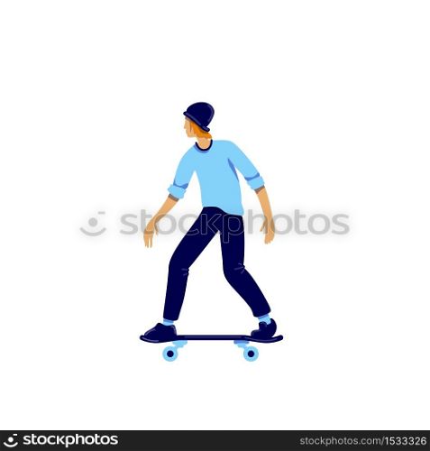 Skater flat color vector faceless character. Teenager hobby. Activity for recreation. Urban lifestyle. Extreme sport isolated cartoon illustration for web graphic design and animation. Skater flat color vector faceless character