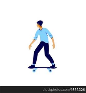 Skater flat color vector faceless character. Teenager hobby. Activity for recreation. Urban lifestyle. Extreme sport isolated cartoon illustration for web graphic design and animation. Skater flat color vector faceless character