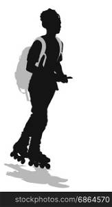 Skater vector silhouette. Teen skater with backpack. Vector silhouette