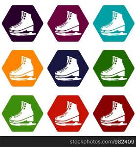 Skates ice icons 9 set coloful isolated on white for web. Skates ice icons set 9 vector