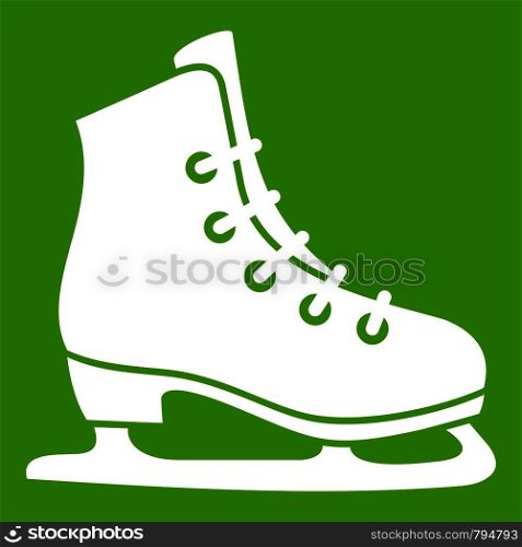 Skates icon white isolated on green background. Vector illustration. Skates icon green
