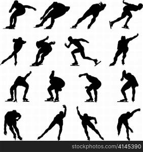 Skating man silhouette set for design use
