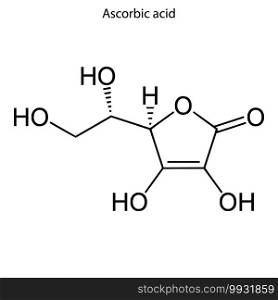 Skeletal formula of ascorbic acid. Vitamin C  chemical molecule.. Skeletal formula of molecule.