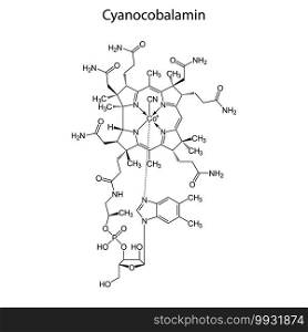 Skeletal formula of Cyanocobalamin. Vitamin B 12 chemical molecule.. Skeletal formula of molecule.