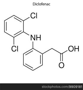 Skeletal formula of Diclofenac  Voltaren . Chemical molecule. . Template for your design. Skeletal formula of Chemical element