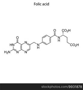 Skeletal formula of Folic acid. Vitamin B 9 chemical molecule.. Skeletal formula of molecule.