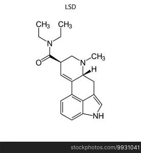 Skeletal formula of Lysergic acid diethylamide. chemical molecule.. Skeletal formula of chemical molecule.