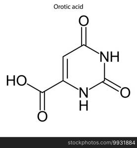 Skeletal formula of Orotic acid. Vitamin B 13 chemical molecule.. Skeletal formula of molecule.