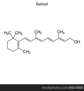 Skeletal formula of Retinol. Vitamin A chemical molecule.. Skeletal formula of molecule.