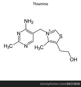 Skeletal formula of Thiamine. Vitamin B1 chemical molecule.. Skeletal formula of molecule.
