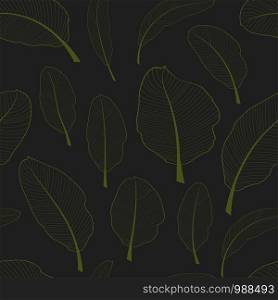 Skeleton banana leaves seamless textile pattern. Transparent light green leaves isolated on grey background. Vector illustration.. Skeleton banana leaves seamless textile pattern