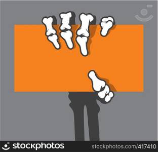 Skeleton hand and arm holding business card, credit card