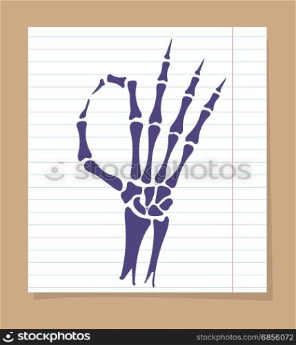 Skeleton hand OK sign. Skeleton hand sign. Vector OK sign of skeleton hand on linear page