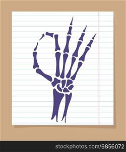 Skeleton hand OK sign. Skeleton hand sign. Vector OK sign of skeleton hand on linear page