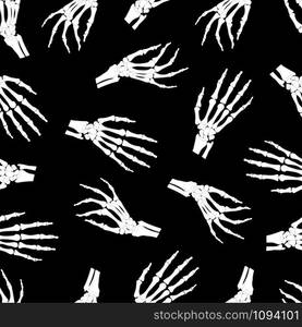 Skeleton hand seamless pattern on black background. halloween bones pattern background. vector illustration