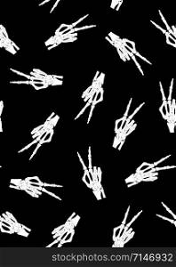 Skeleton hand seamless pattern on black background. halloween bones pattern background. vector illustration