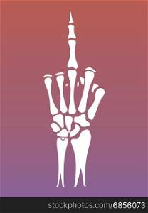 Skeleton hand sign with middle finger. Skeleton hand sign, vector illustration. Skeleton shows middle finger
