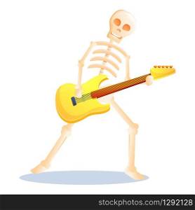 Skeleton playing guitar icon. Cartoon of skeleton playing guitar vector icon for web design isolated on white background. Skeleton playing guitar icon, cartoon style