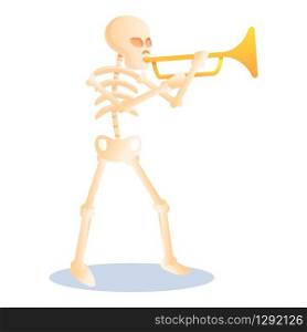 Skeleton playing trumpet icon. Cartoon of skeleton playing trumpet vector icon for web design isolated on white background. Skeleton playing trumpet icon, cartoon style