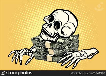 skeleton skull dollar money, wealth and greed. Pop art retro vector illustration. skeleton skull dollar money, wealth and greed