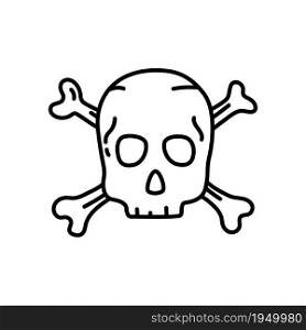 Skeleton with bones. Pirate item sketch. Doodle hand drawn illustration. Vector line icon