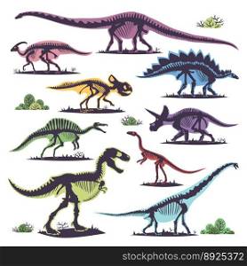Skeletons of dinosaurs silhouettes set fossil bone vector image