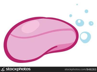 Sketch A pink soap set isolated on white background with few blue bubbles and viewed from the side, vector, color drawing or illustration.