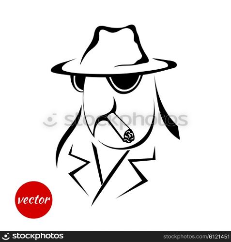 Sketch bird in the coat, hat and cigar isolated on a white background. Vector illustration.