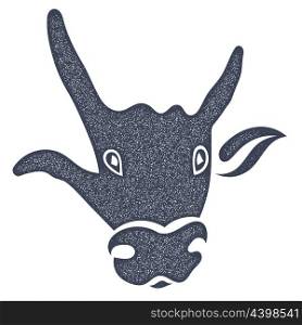Sketch black silhouette of a bull&apos;s head isolated on a white background. Hand gesture fist and fingers, grunge style. Stock vector illustration.