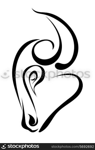 Sketch black silhouette of a bull&apos;s head isolated on a white background. Trademark farm. Vector illustration.
