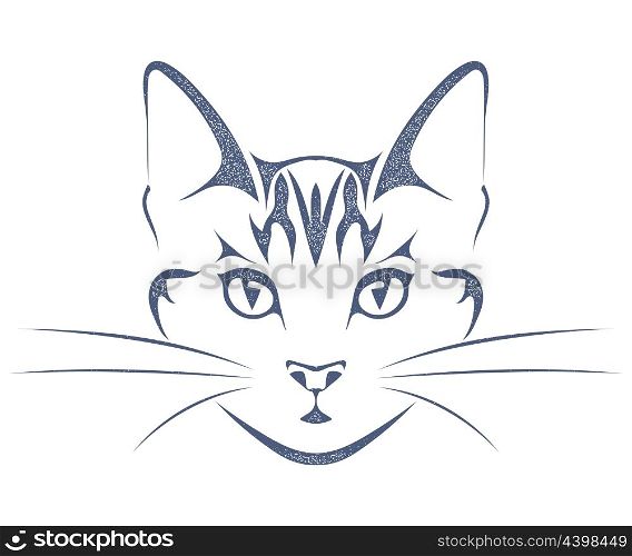 Sketch black silhouette of a cat head isolated on white background. Style grunge Stock vector illustration.