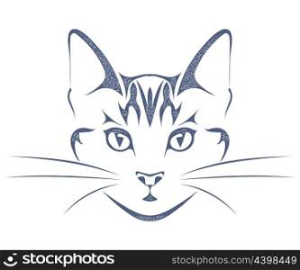 Sketch black silhouette of a cat head isolated on white background. Style grunge Stock vector illustration.